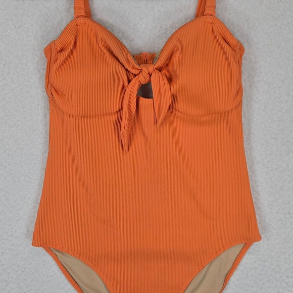 Old Navy Other - Old Navy Womens Orange Ribbed Tie Front One Piece Swimsuit‎ Size M Cutout Back